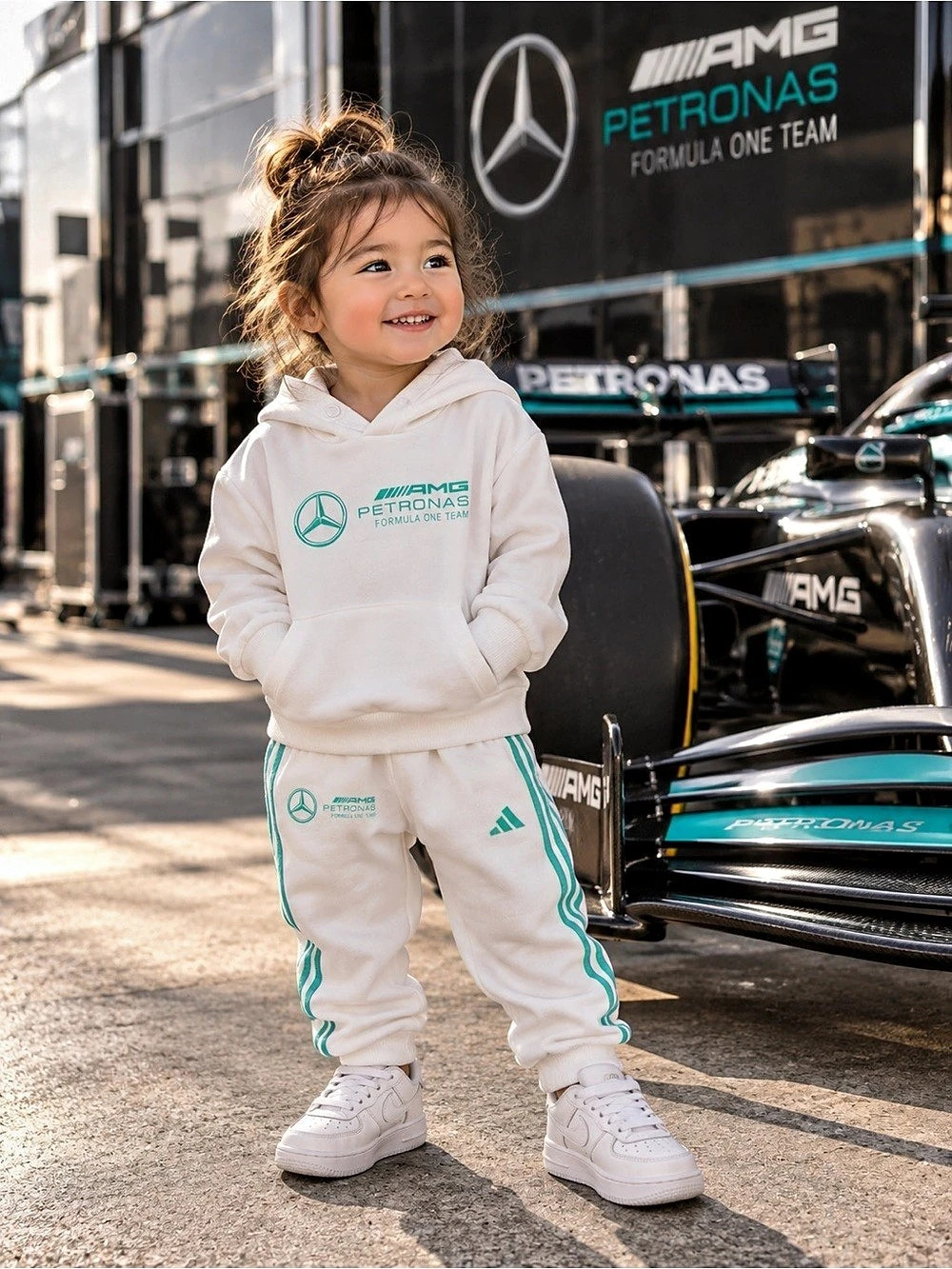 adidas Mercedes-AMG PETRONAS Formula One Team Girls 2T White & Green Tracksuit